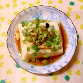 ☆*・酢入り麺つゆとドライフルーツの卵豆腐☆*:・